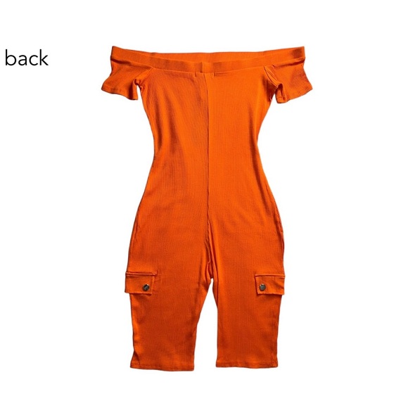 NWT Orange Off-Shoulder Ribbed Biker Romper · Size M - Picture 2 of 7